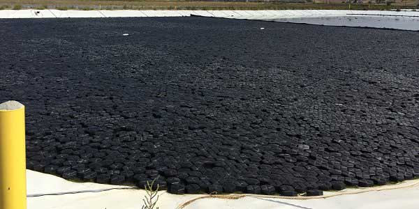 Close-up of floating cover modules